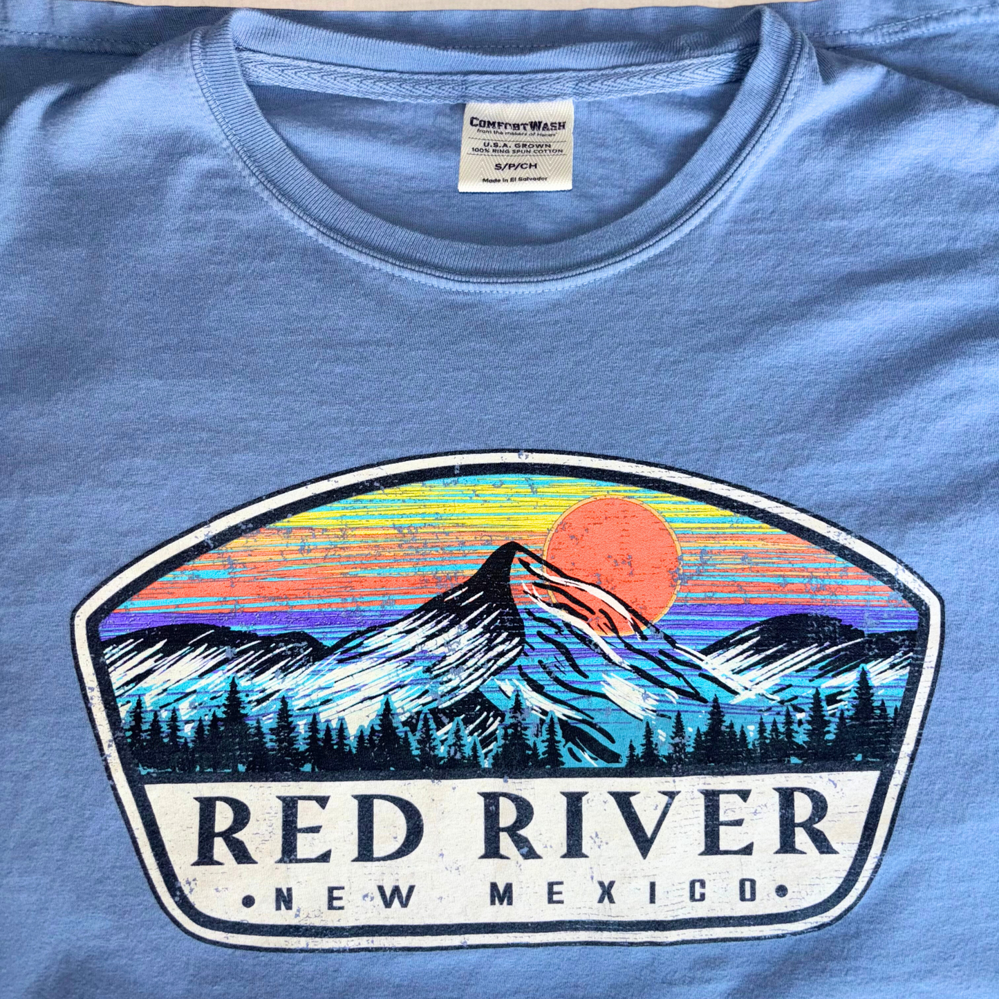 Red River New Mexico T-Shirt – Retro Mountain Sunset Graphic Tee, Small