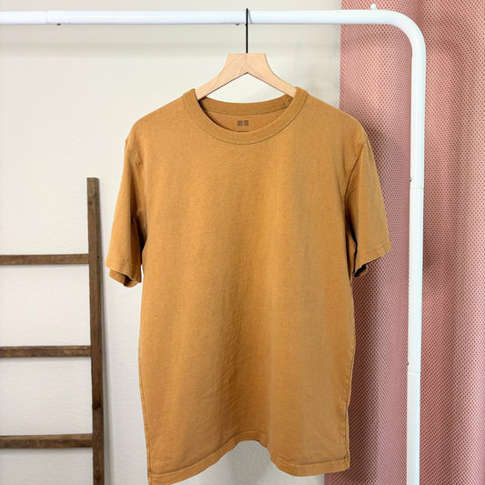 Vintage Mustard Yellow T-Shirt – Minimalist Solid Color Tee (Size L)