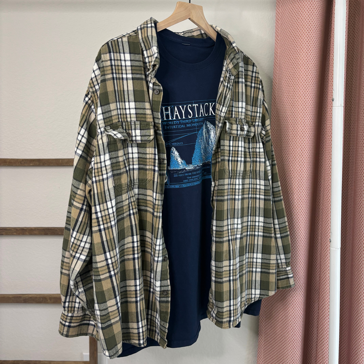 Faded Glory Army Green Plaid Flannel Button-Up Shirt (Size 2X)