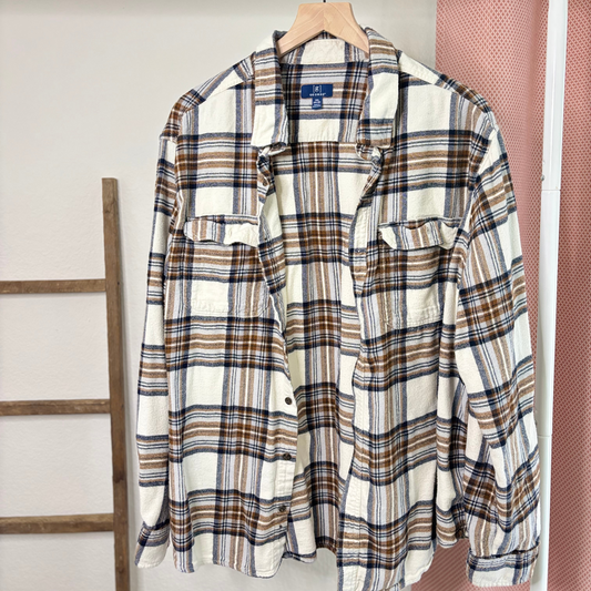 George Cream, Navy & Yellow Plaid Flannel Button-Up Shirt (Size 3X)